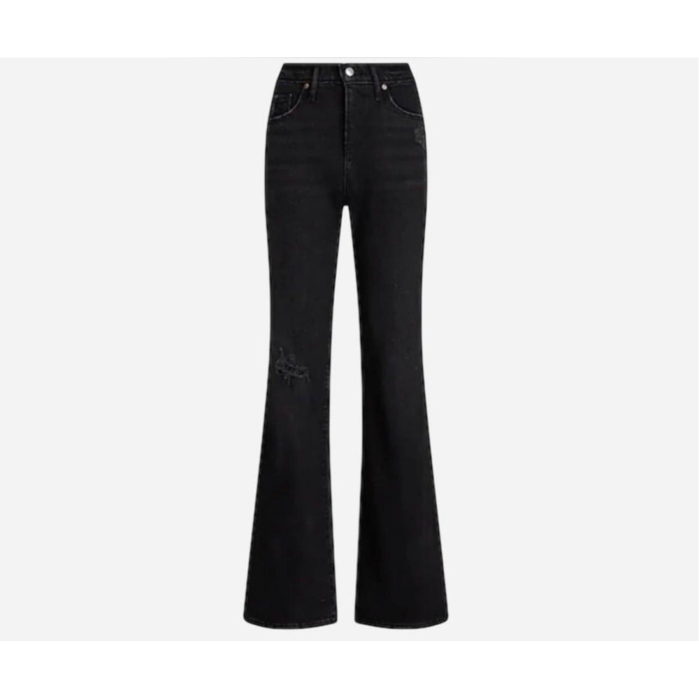 Express 70s Flare Mid Rise Distressed Black Jeans Size 6L Long